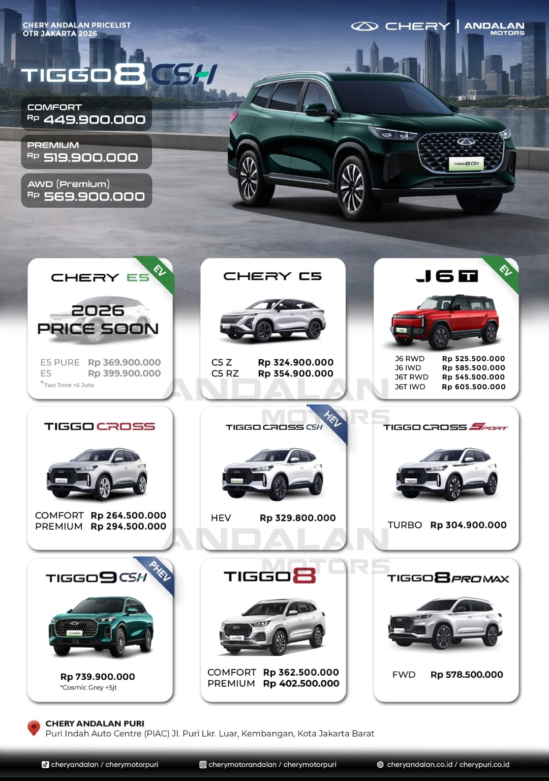 pricelist chery puri indah harga